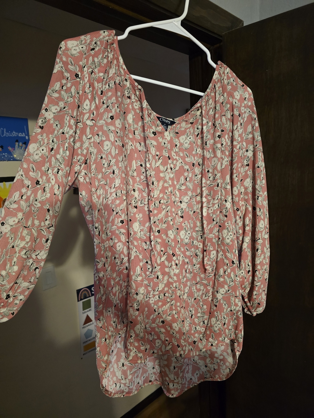 Chaps Pink Floral Peasant Blouse